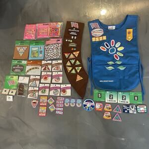 86 Girl‎ Scouts Brownies Daisy Badges Patches Pins Vests Sashes Lot 2014/2015